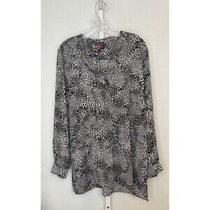Vince Camuto Women’s L Blouse Top Leopard Animal Print Long Sleeve V-Neck Tunic